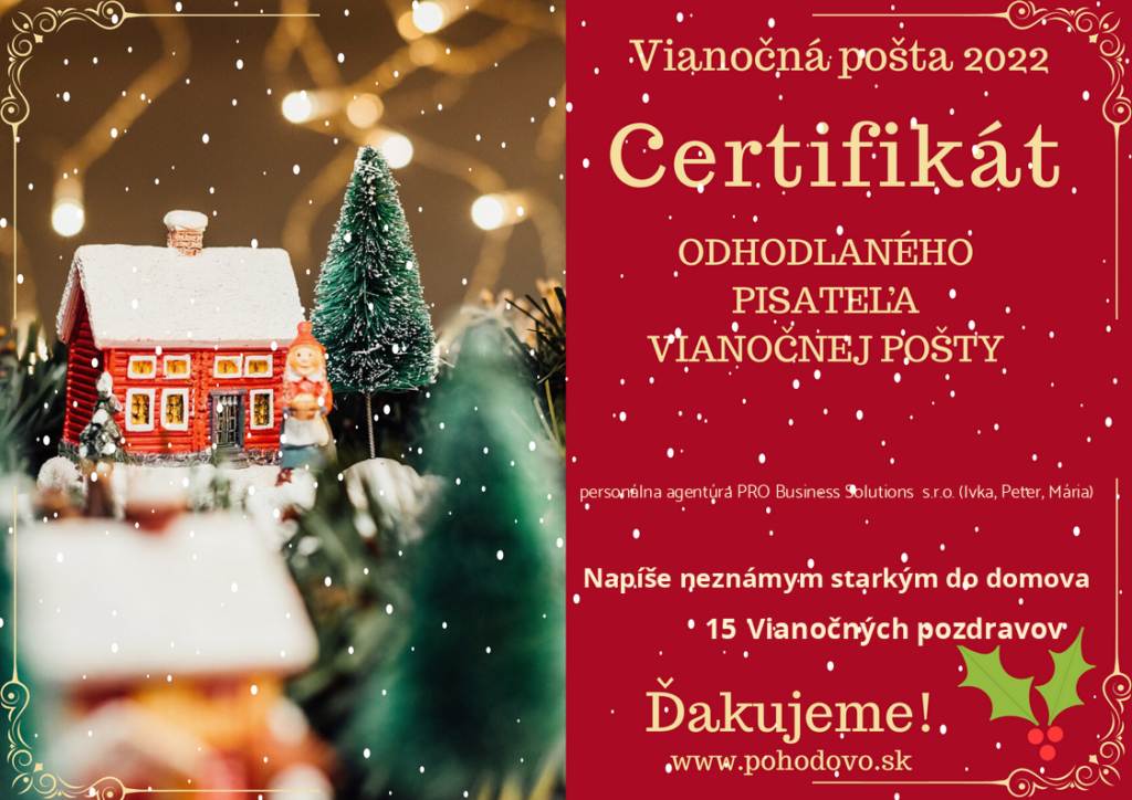 Personálna agentúra PRO Business Solutions opäť ako pisateľ vianočnej pošty