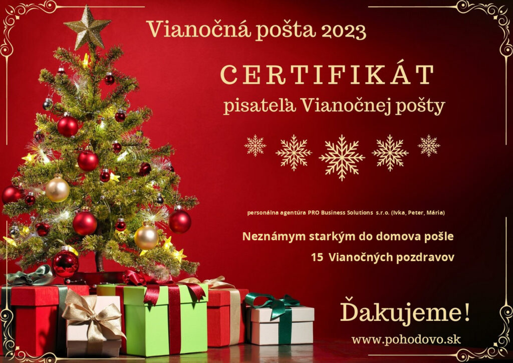 Personálna agentúra PRO Business Solutions bola po tretí krát pisateľom vianočnej pošty